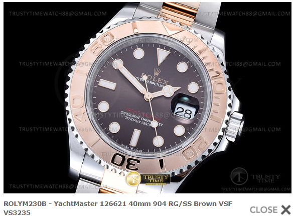 ROLYM230B - YachtMaster 126621 40mm 904 RG/SS Brown VSF VS3235 $548
