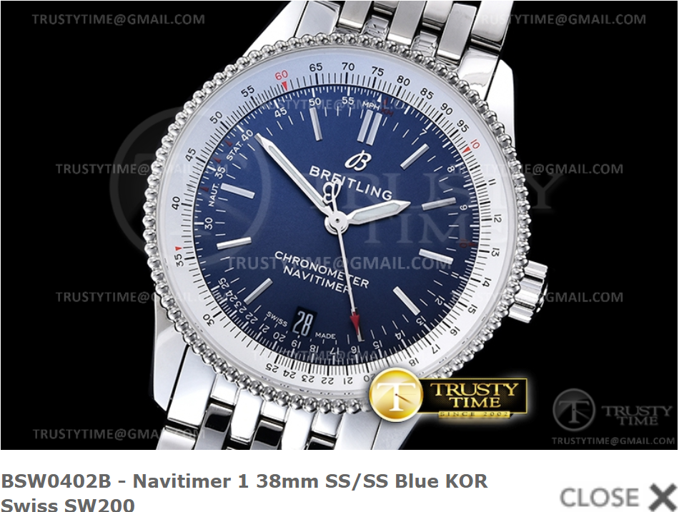 BSW0402B - Navitimer 1 38mm SS/SS Blue KOR Swiss SW200 Starting at: $518