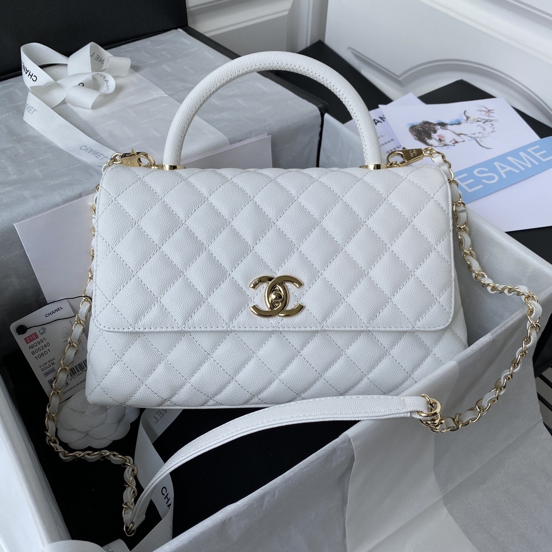 Chanel Classic Top Handle Handbag White