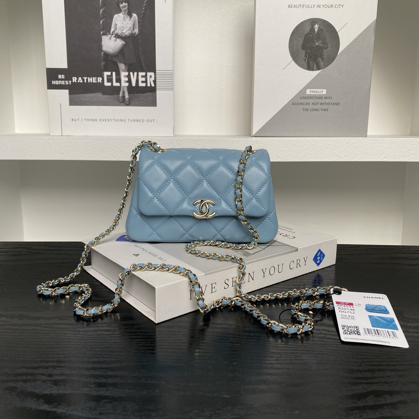 Chanel Matelasse Coco Mark 5-Row Chain Shoulder Bag Blue
