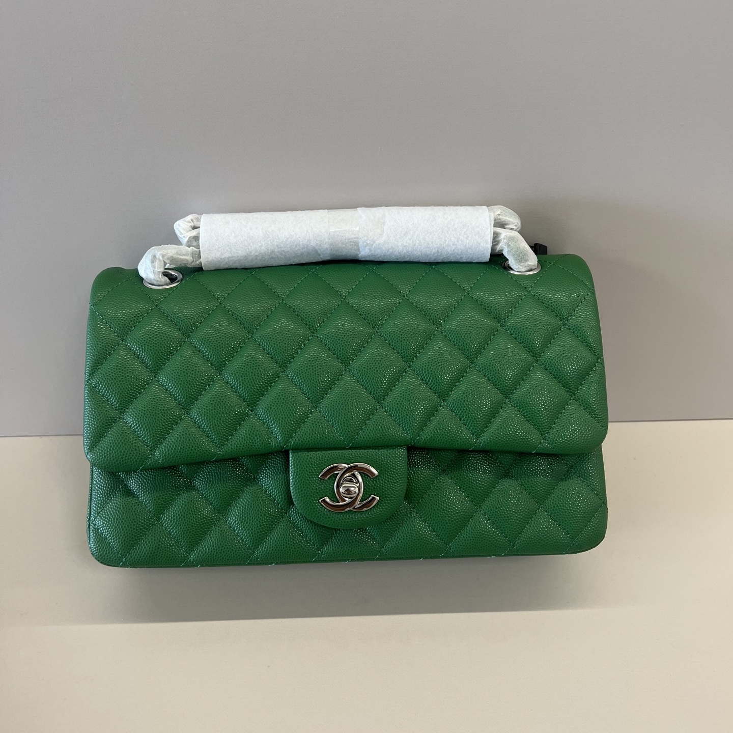 Chanel Caviar Double Flap Shoulder Bag green
