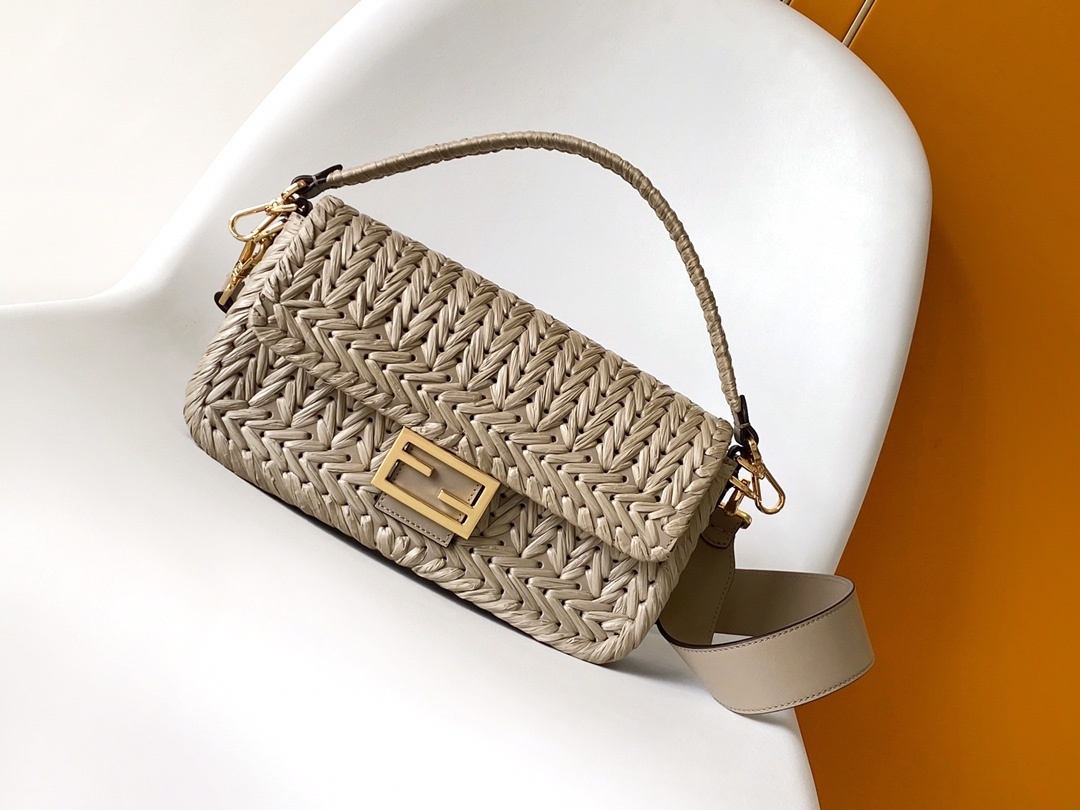 Fendi Interlaced Baguette Shoulder Bag Brown