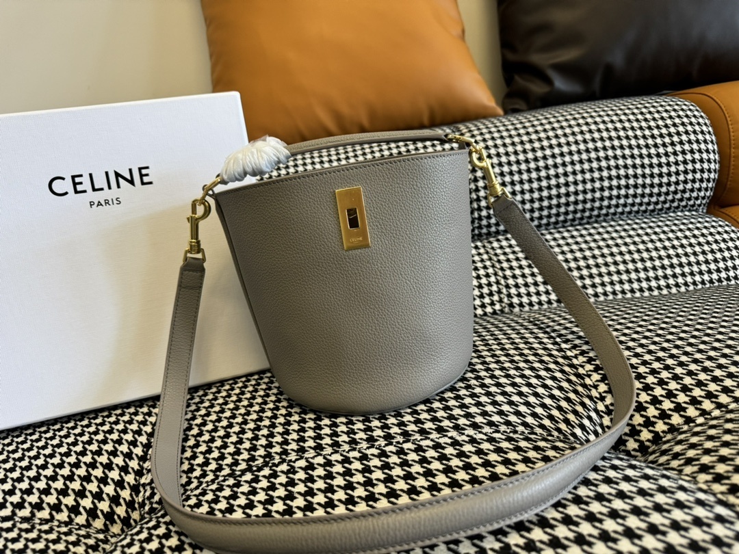 Celine - Bucket 16 Bag in Smooth Calfskin Leather Grey Women