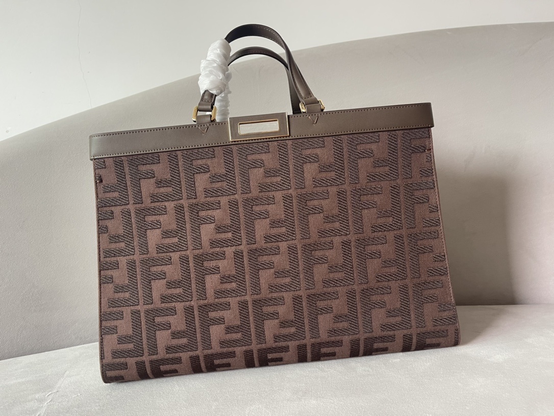 Fendi Zucchino Canvas Top Handle Tote Bag Brown