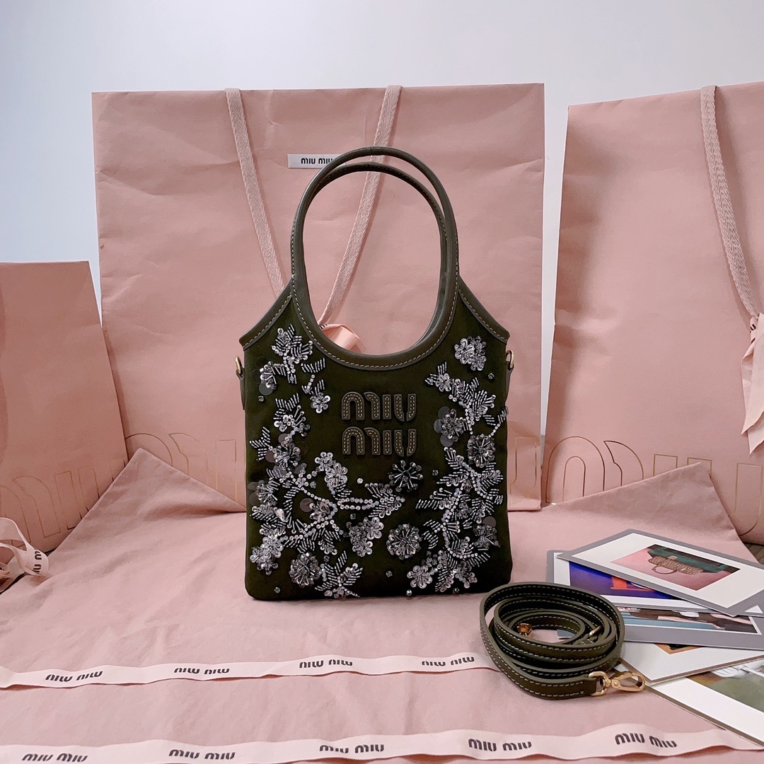 Miu Miu Embellished Canvas Tote Bag