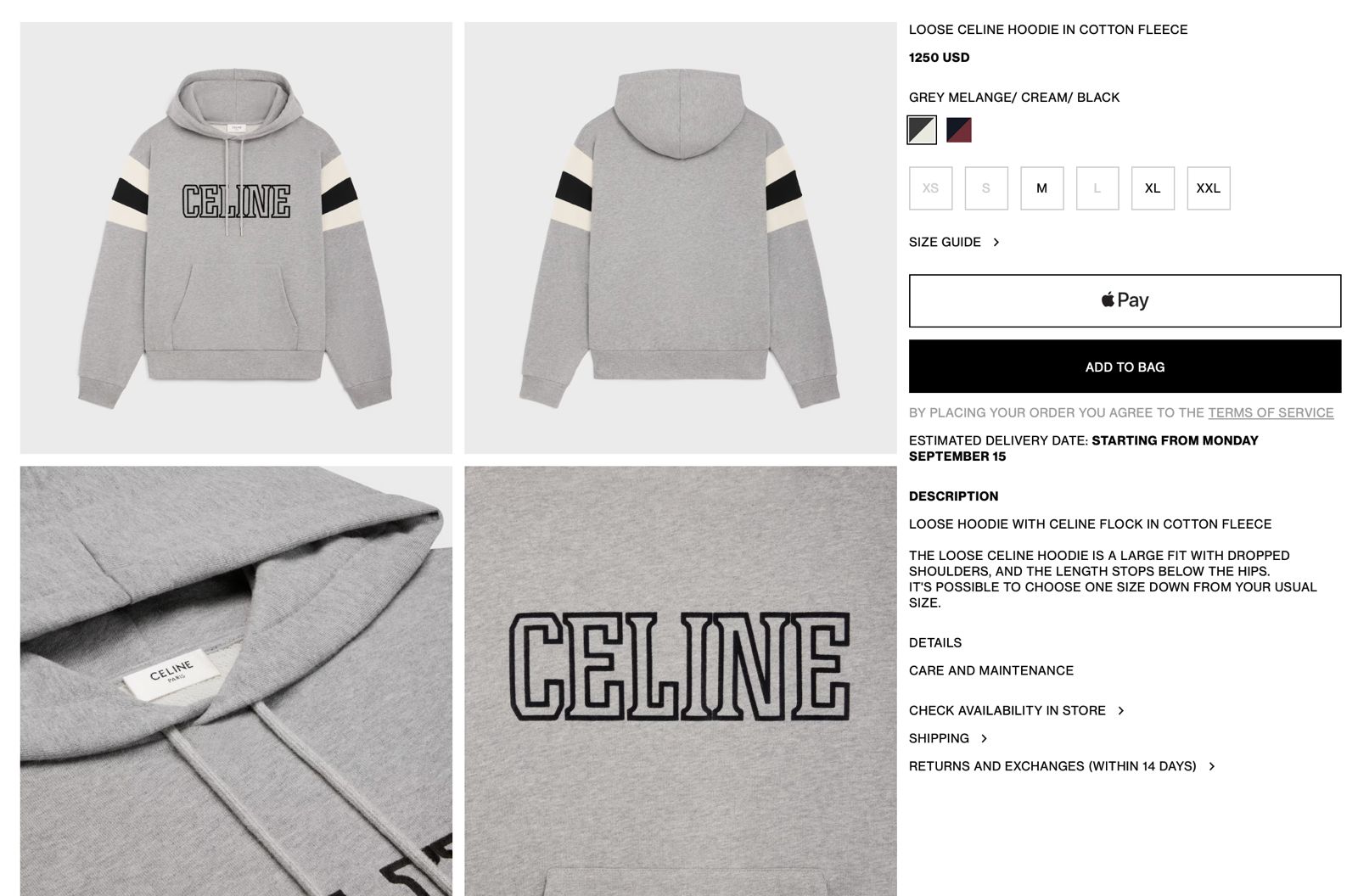 Celine Loose Hoodie in cotton Fleece grey