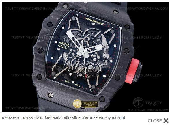 RM0236D - RM35-02 Rafael Nadal Blk/Blk FC/VRU ZF V5 Miyota Mod $288