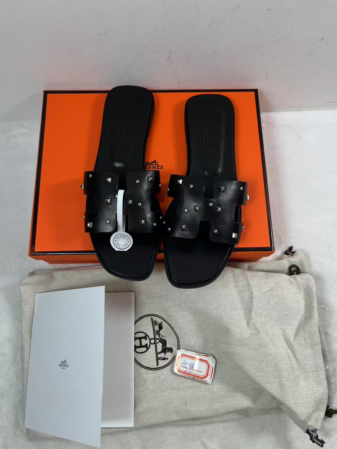 Hermes Oran Sandals Black