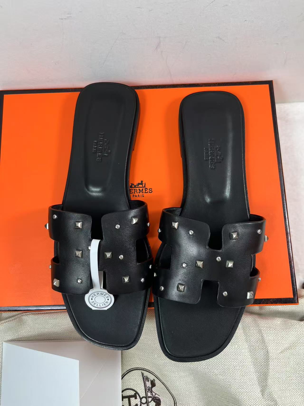 Hermes Oran Sandals Black