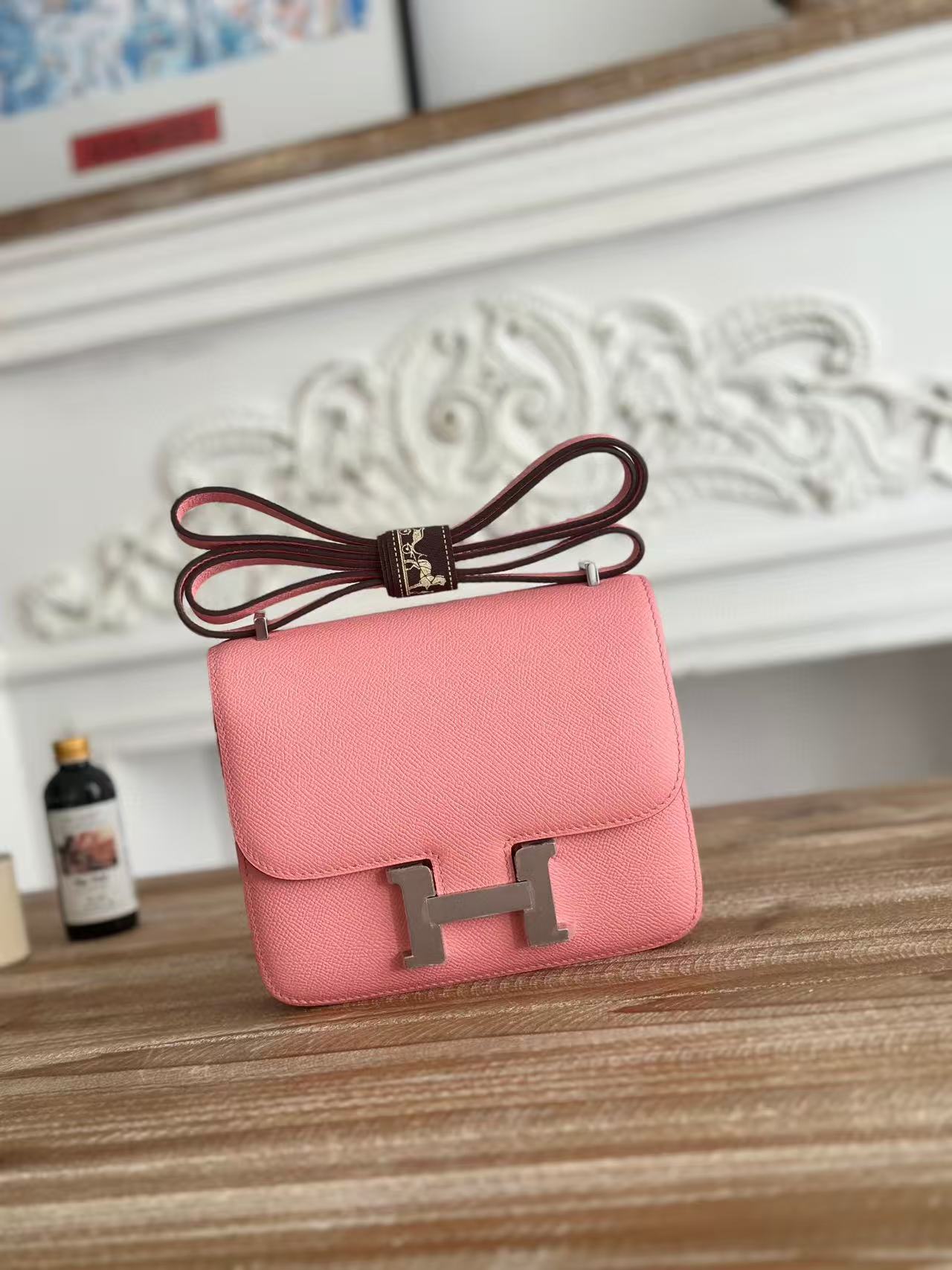 Hermes Constance 19 Rose Lipstick Swift Leather Shoulder Bag