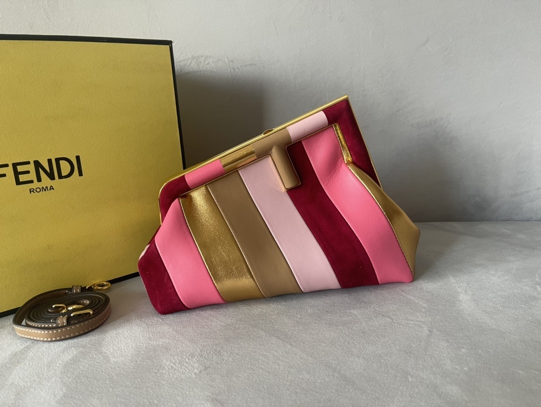 Fendi Multicolor First Small Nappa Suede Striped Inlay Bag