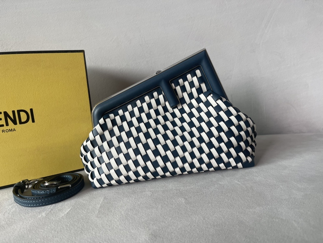 Fendi Vitello Grace Intreccio Small Mirto Blue Ice