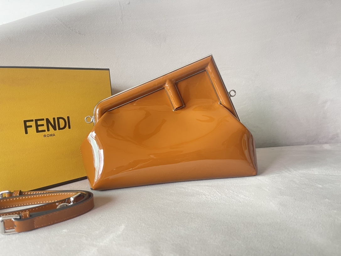 Fendi First Midi Patent Leather Clutch Bag