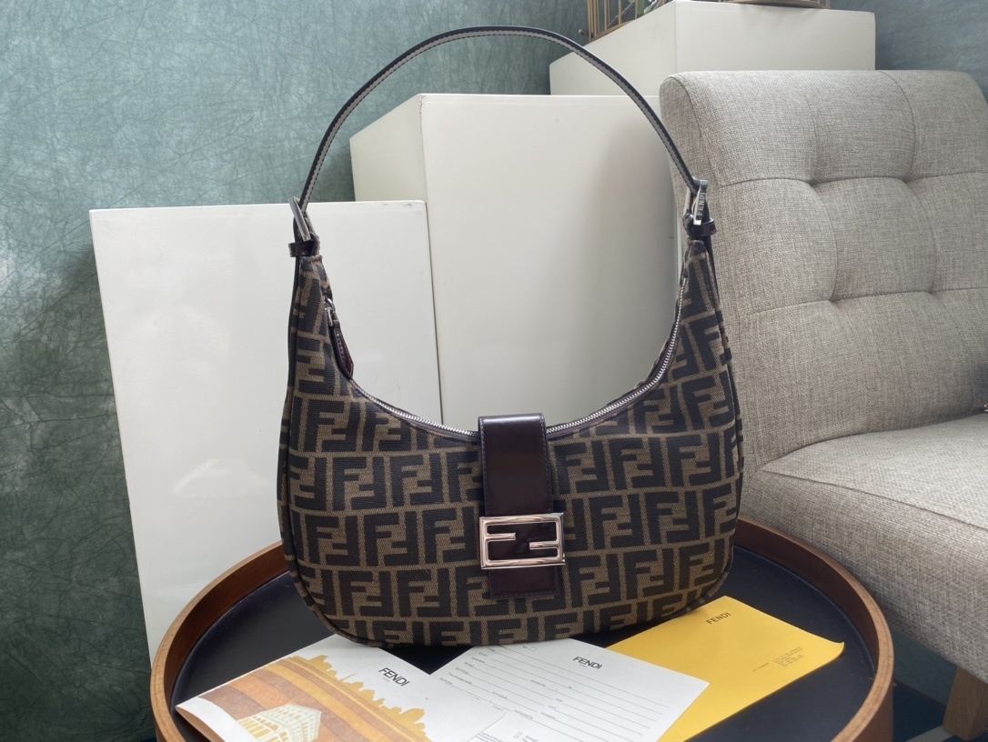 Fendi Zucca Mamma Croissant-Shaped Bag Brown Leather