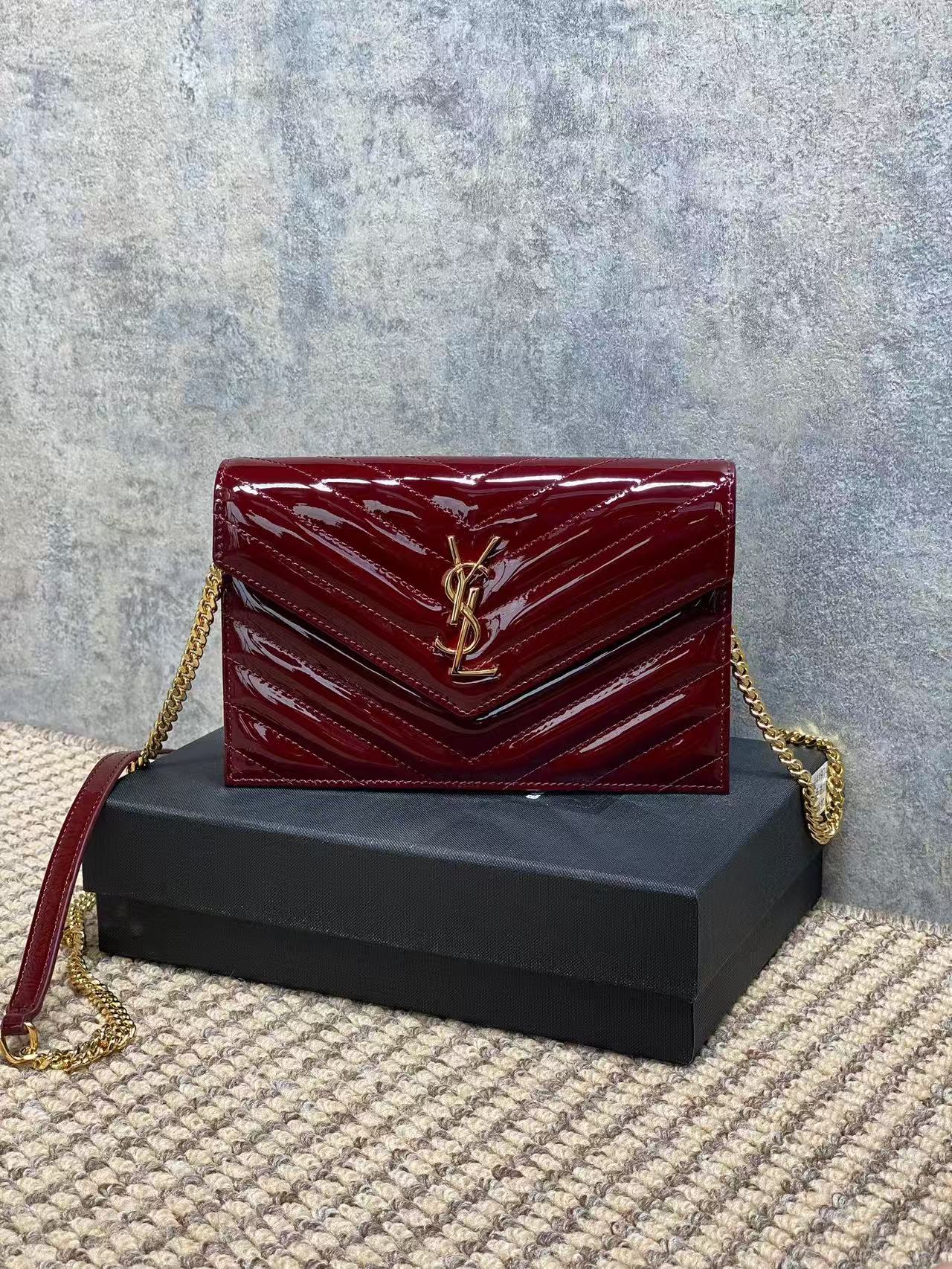 Saint Laurent Cassandre Envelope Chain Wallet in patent leather