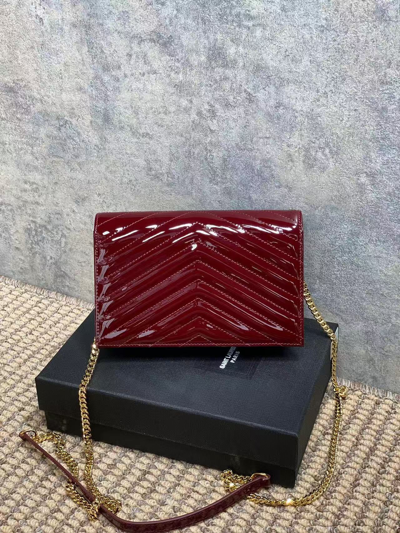 Saint Laurent Cassandre Envelope Chain Wallet in patent leather