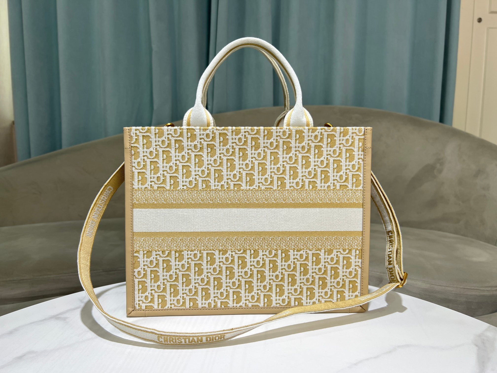 Christian Dior Medium Book Tote White and Gold-Tone