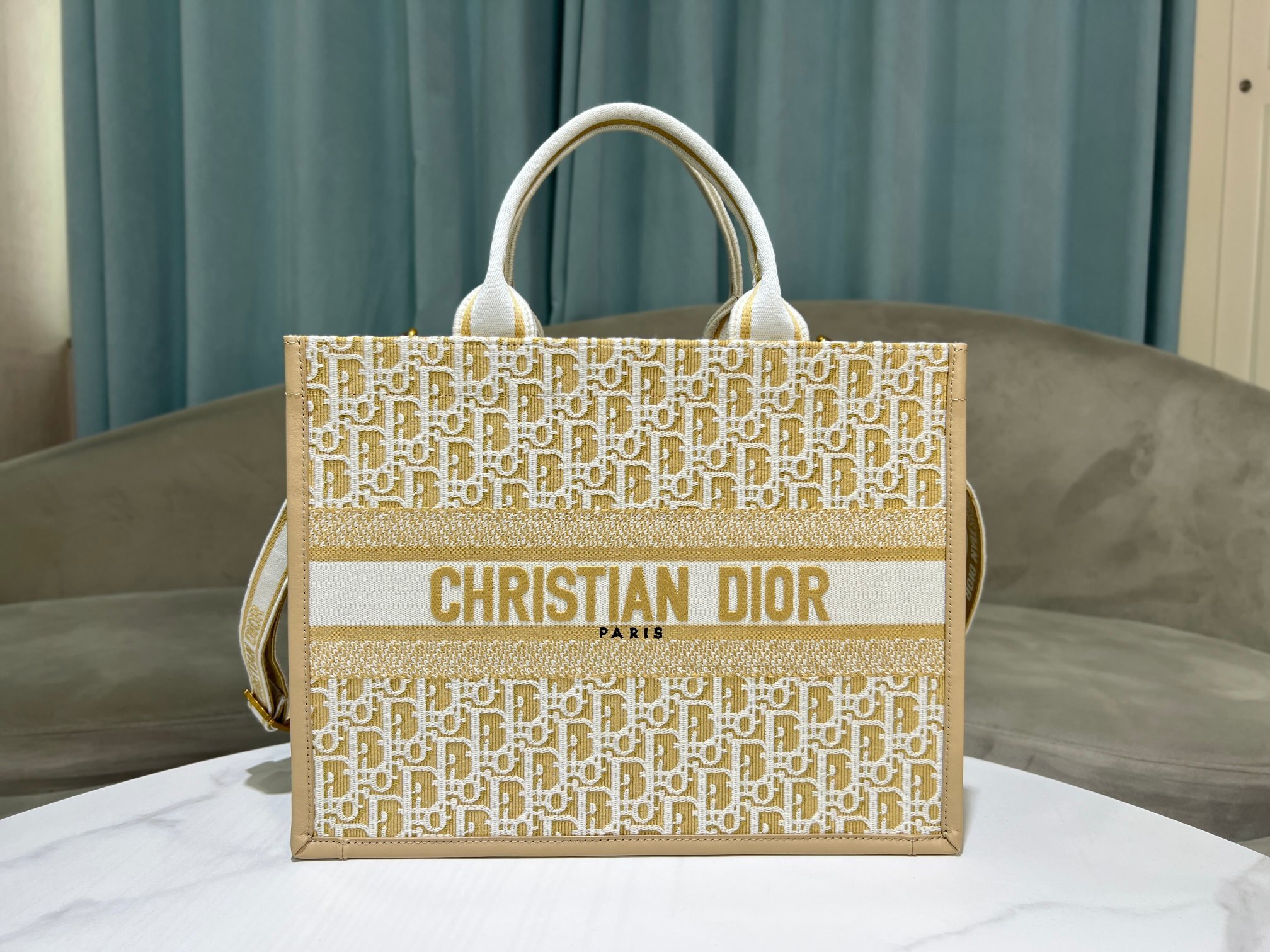 Christian Dior Medium Book Tote White and Gold-Tone