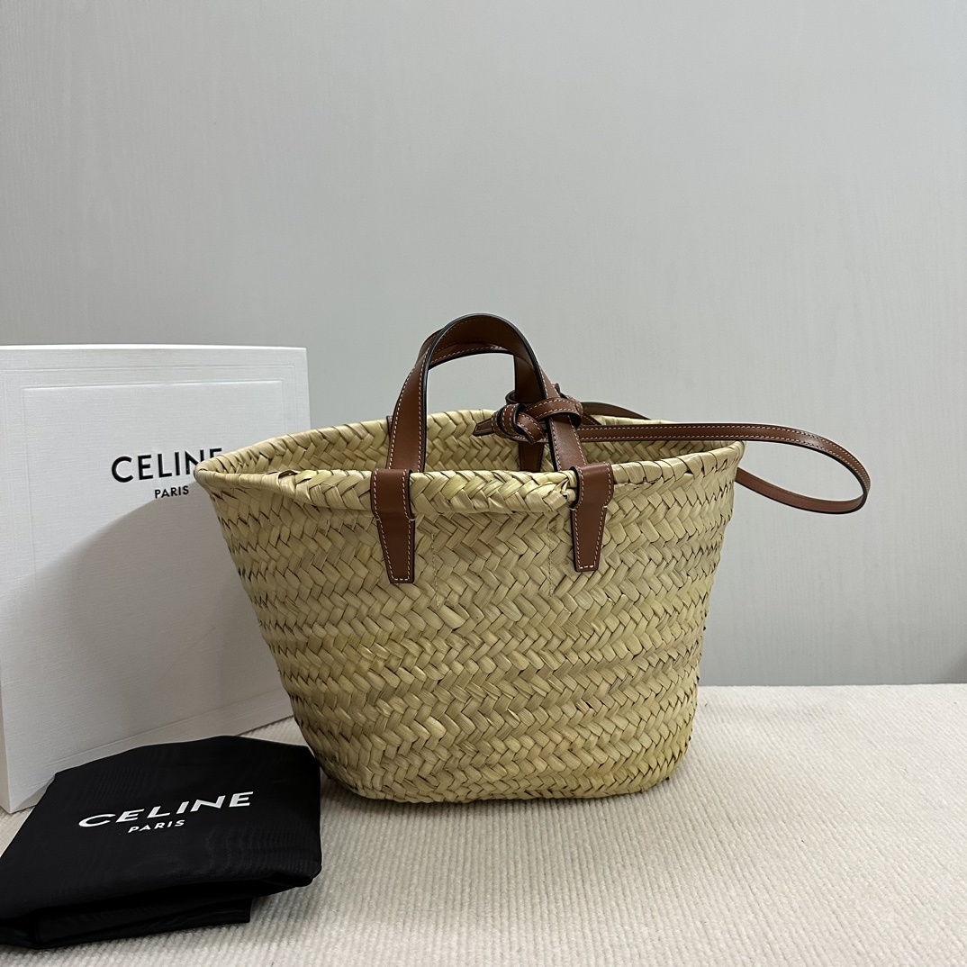 Celine Teen Classic Pannier Raffia & Calfskin Women's Handbag