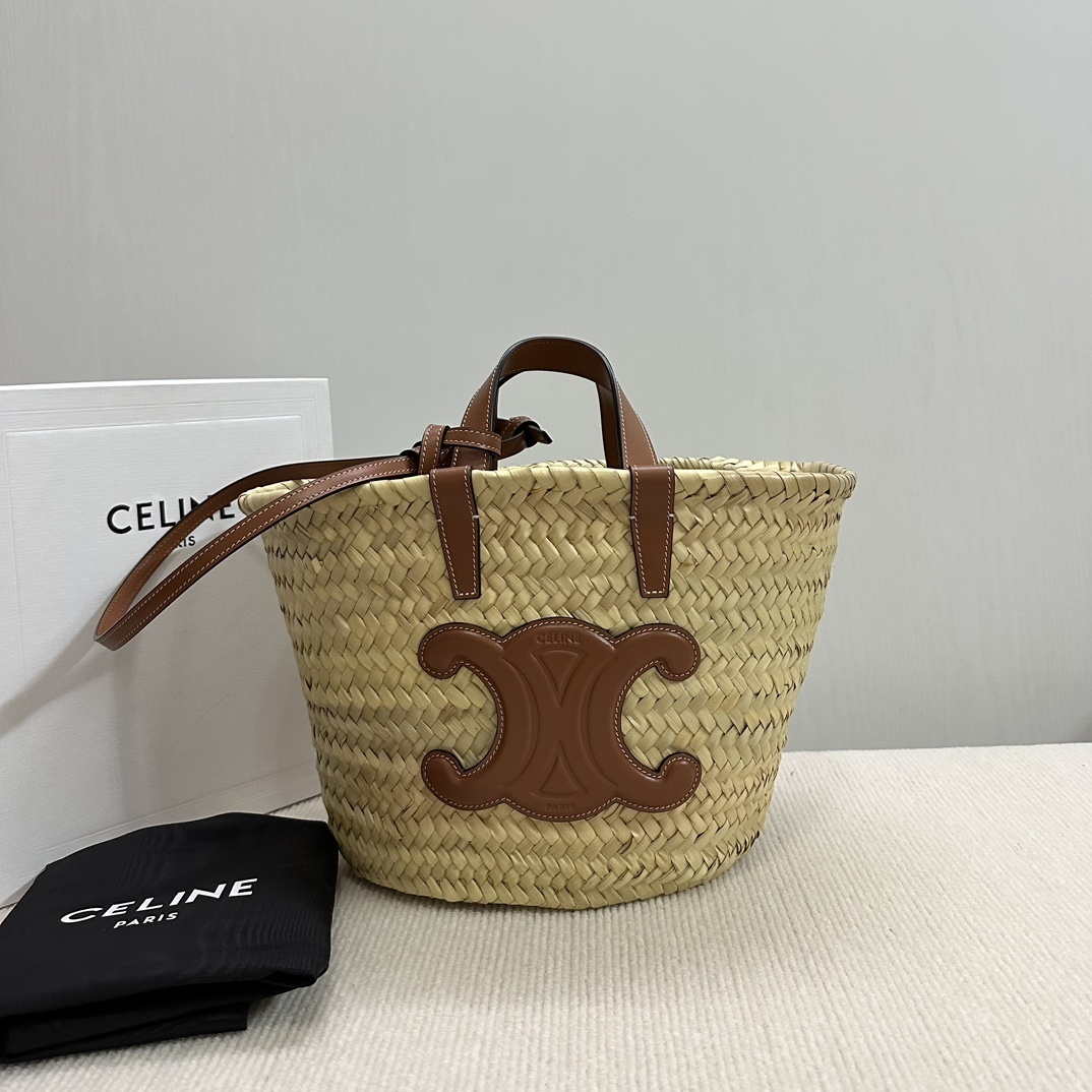 Celine Teen Classic Pannier Raffia & Calfskin Women's Handbag