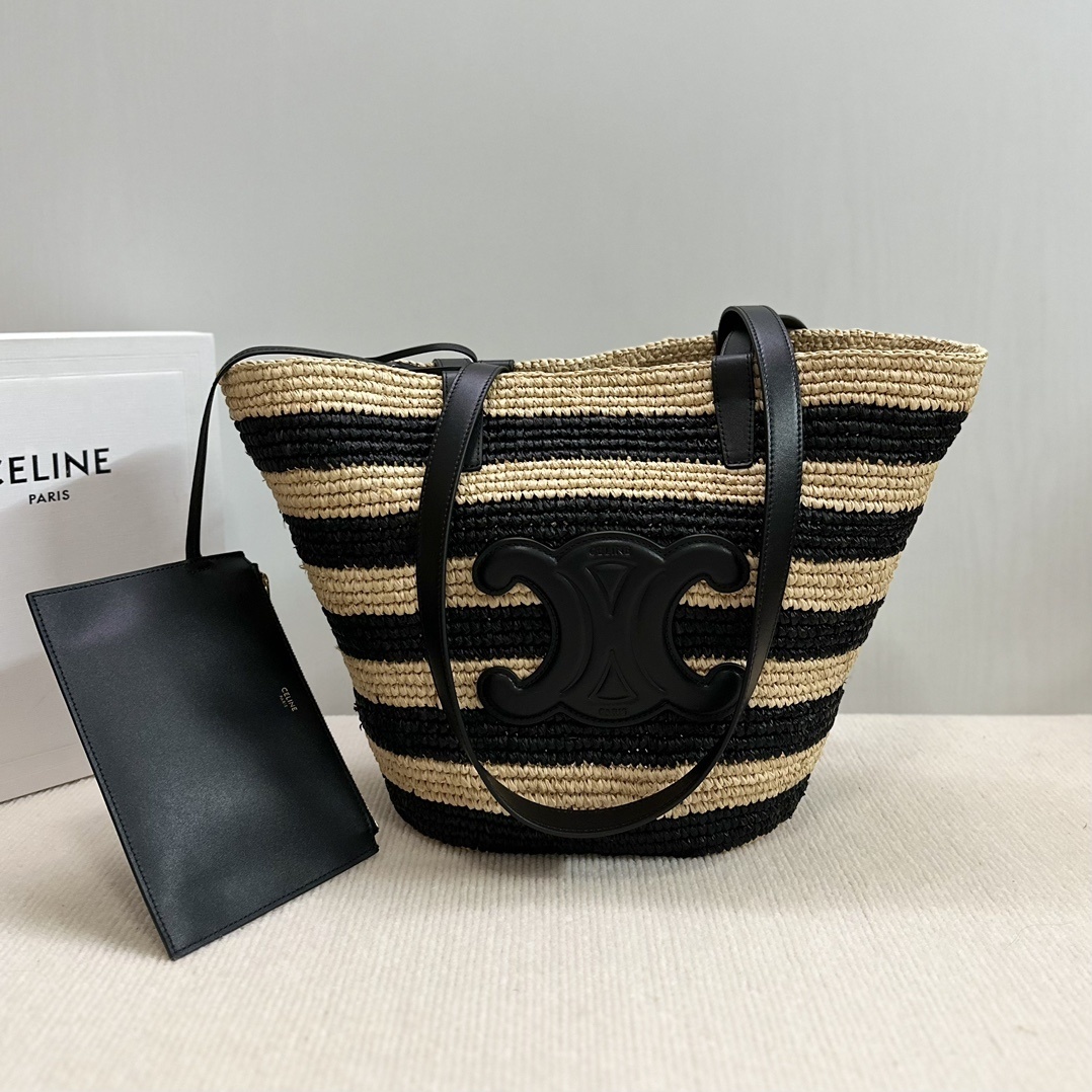 Celine Leather-Trimmed Palm Leaves Khaki Medium Tote bag