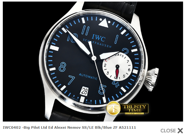 IWC0402 -Big Pilot Ltd Ed Alexei Nemov SS/LE Blk/Blue ZF A521111 $368