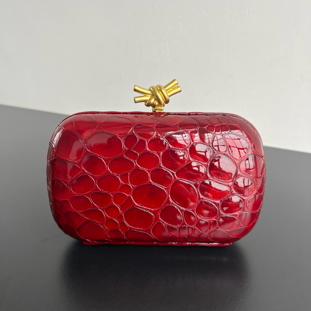 Bottega Veneta Leather Clutch Bag red crocoadile embossed