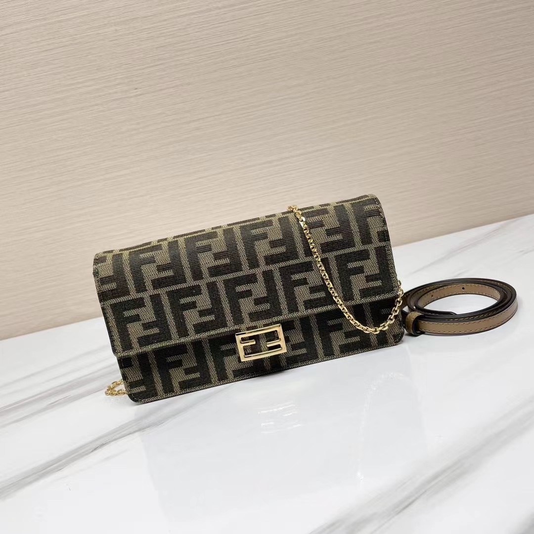 Fendi Wallet On Chain Baguette Fabric Brown
