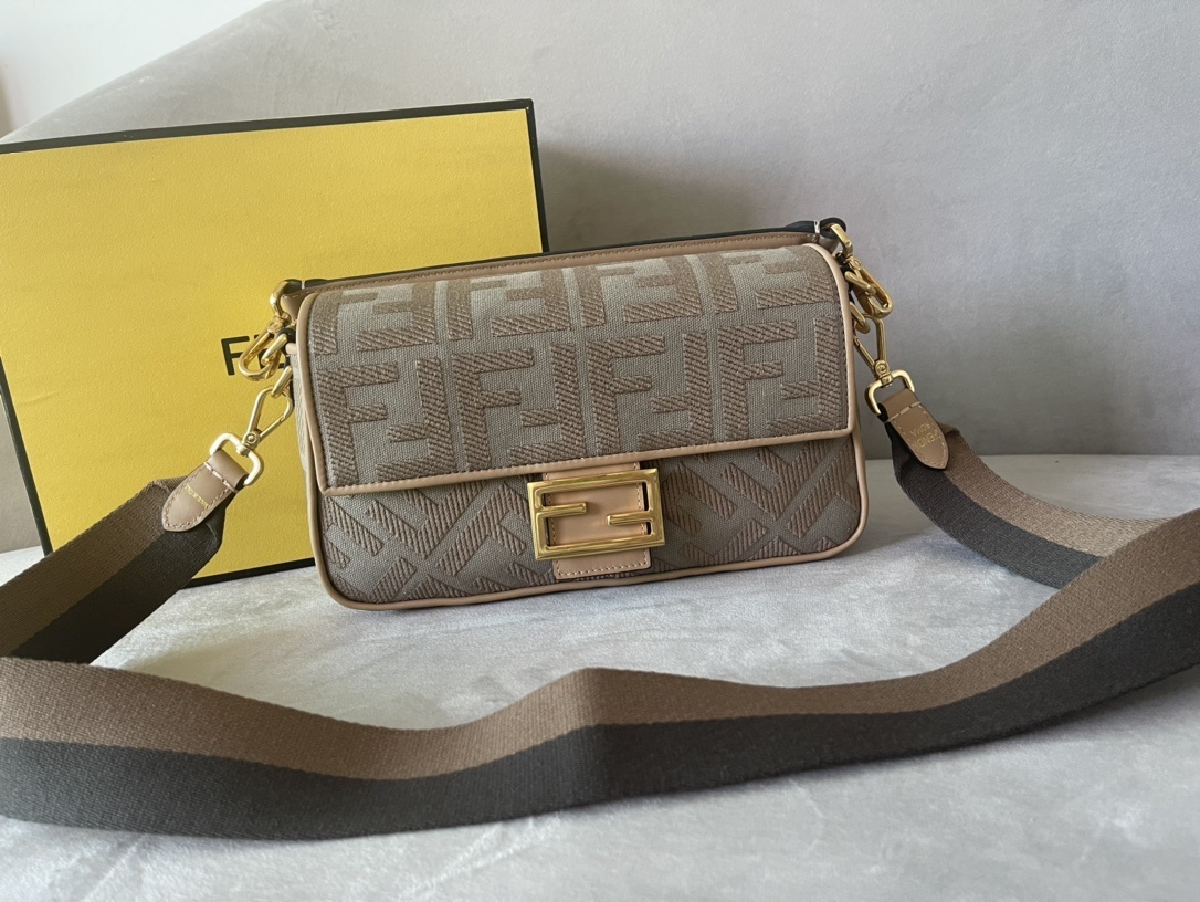 Fendi Zucca Embroidered Canvas Baguette Shoulder Bag