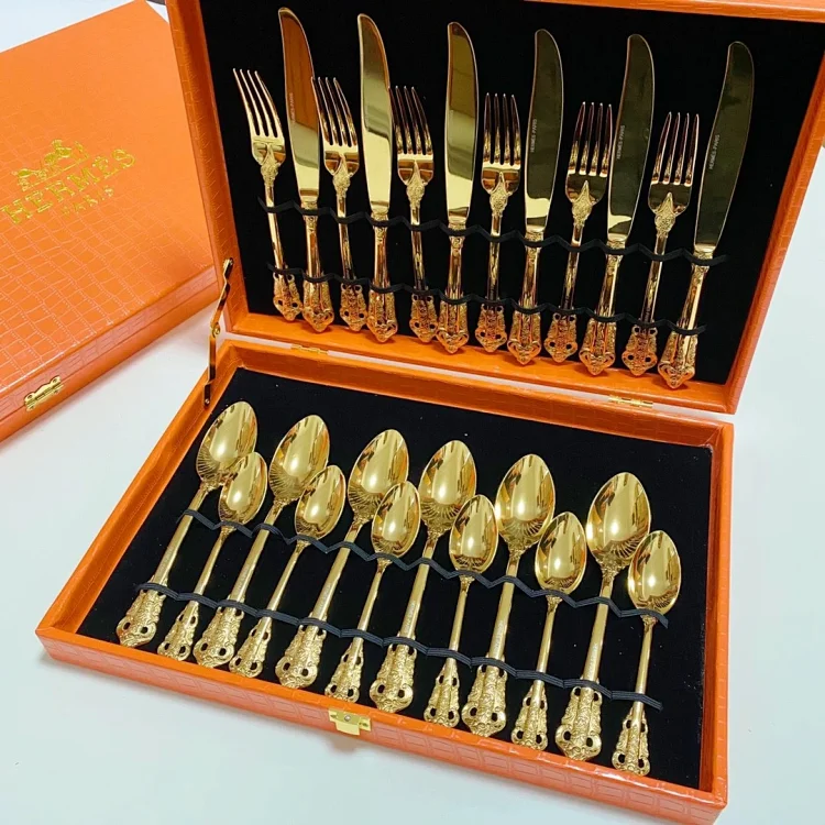 Hermes Spoon set box 24 pcs gold plated