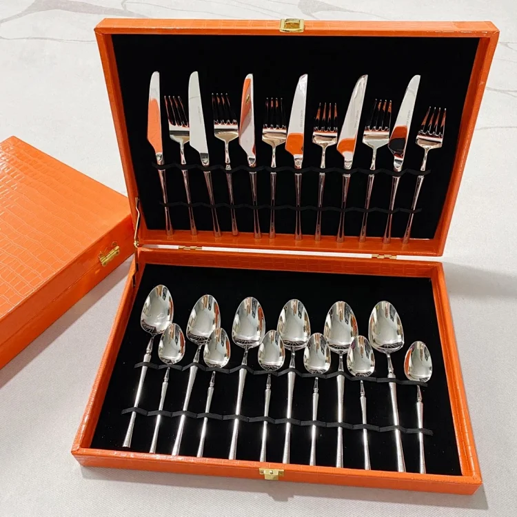 Hermes 24-piece knife and fork set, made of imported 304 stainless steel, hand-polished