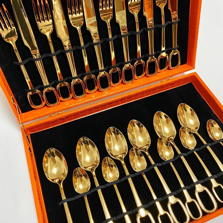 Hermes 24-piece knife and fork set, made of imported 304 stainless steel, hand-polished
