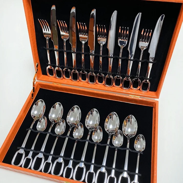 Hermes 24-piece knife and fork set, made of imported 304 stainless steel, hand-polished