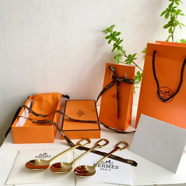 Hermes Gold Plated Spoon Set