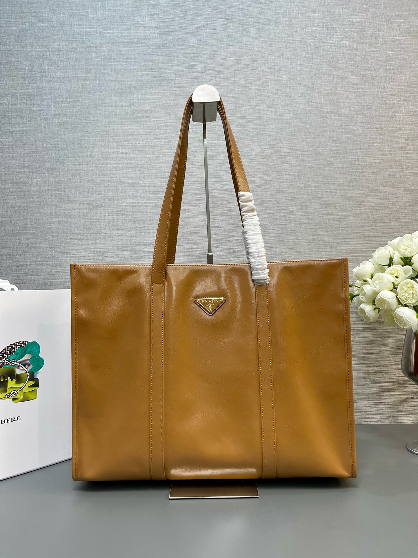 Prada Camel Leather Shopping Bag