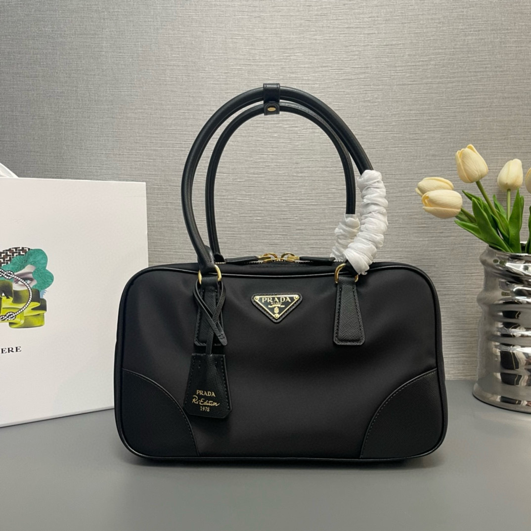 Prada Saffiano leather two-handle bag black