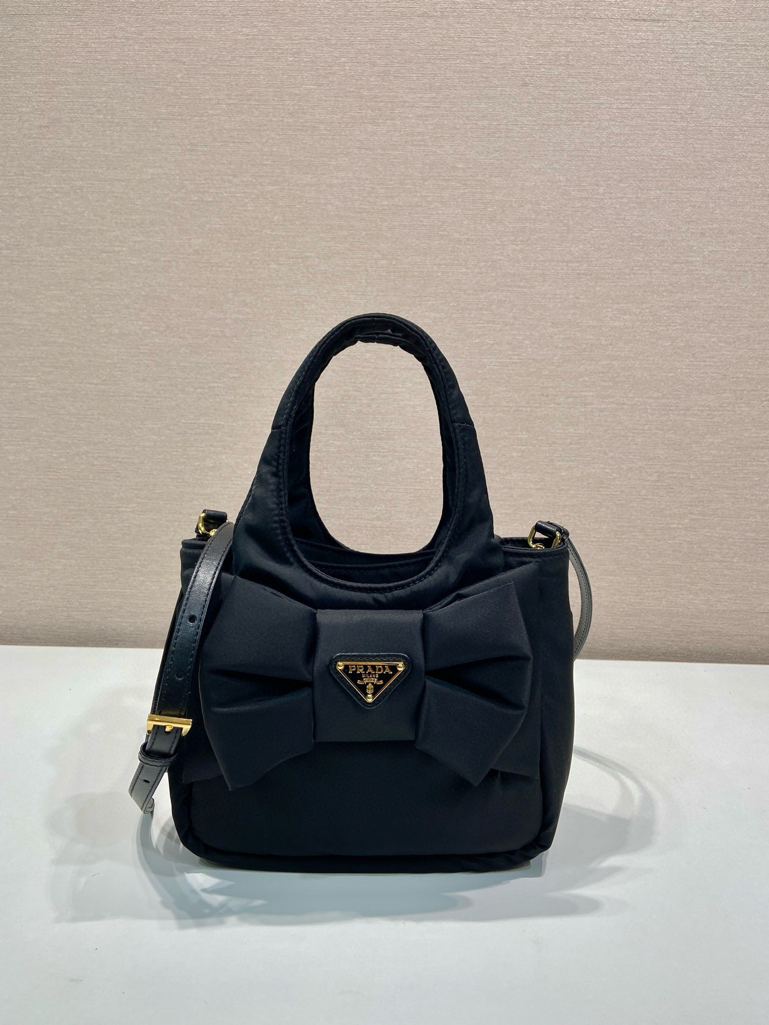 Prada Re-Nylon Bow Shoulder Bag Black
