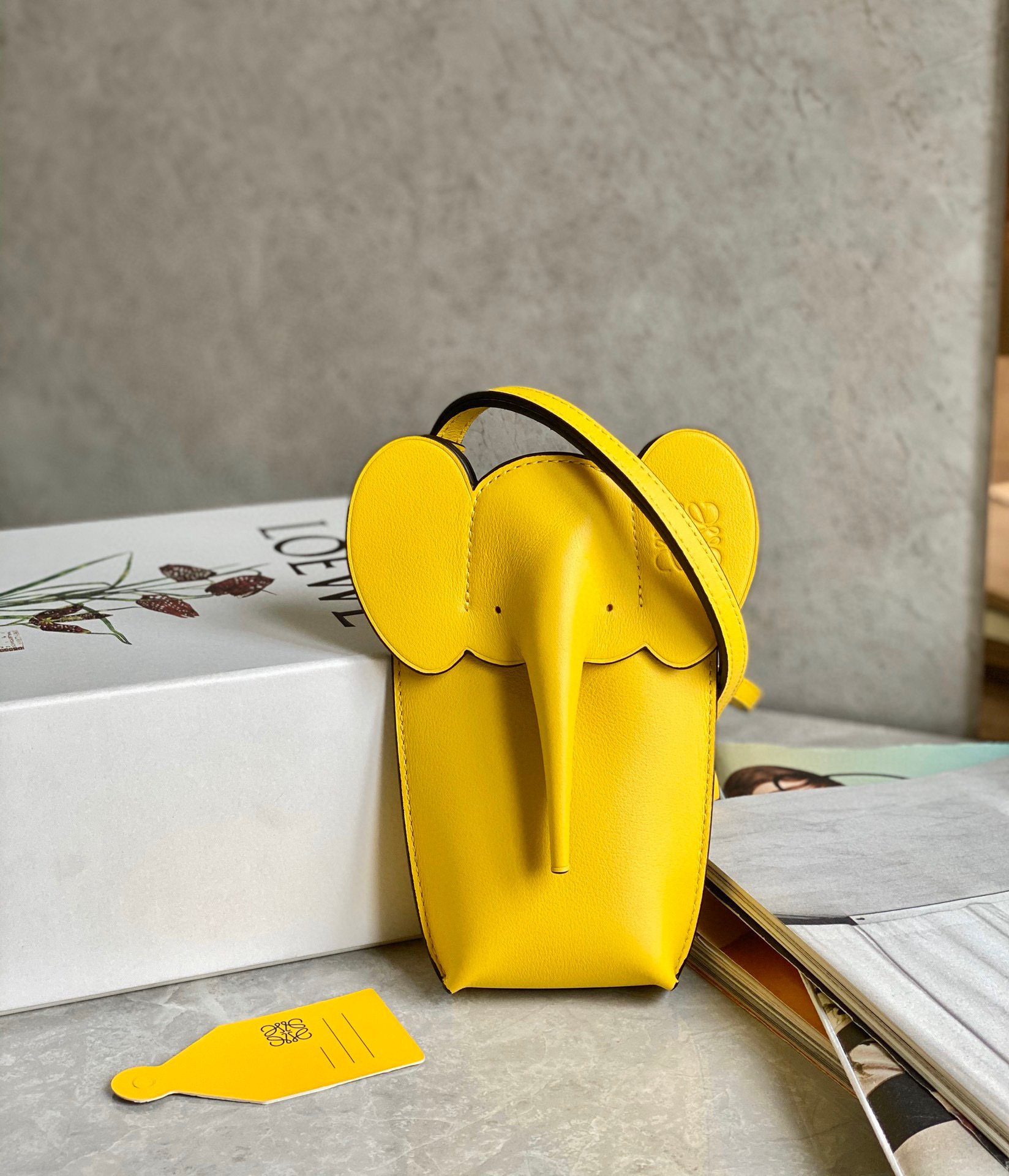 Loewe  Leather Elephant Pocket Crossbody Bag yellow