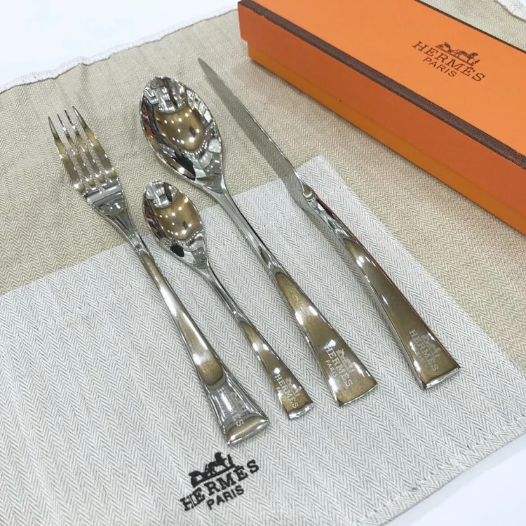 Hermes imported 304 stainless steel knife and fork (gold/silver) with full set