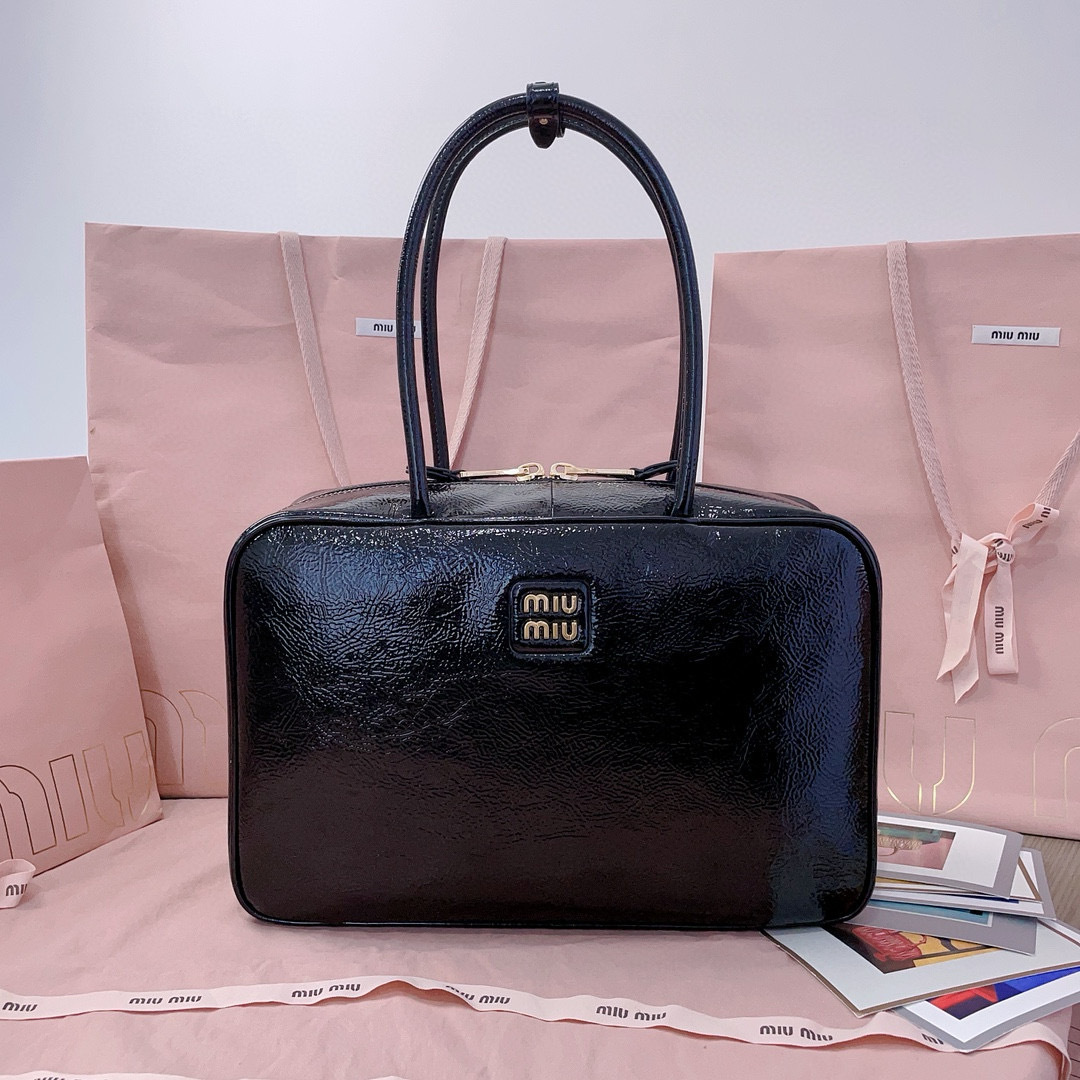 Miu Miu Patent Naplak Leather Ivy Tote Bag black