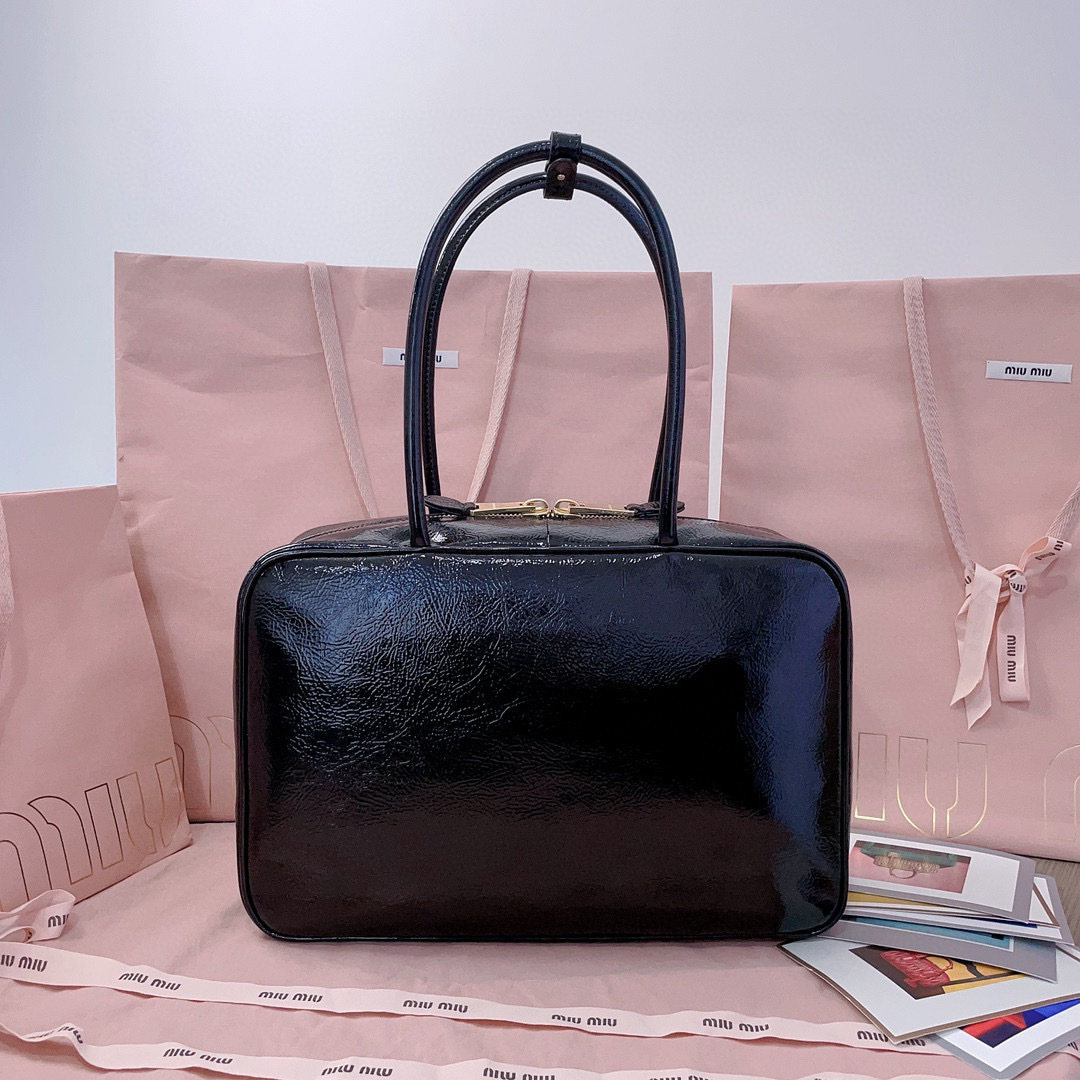 Miu Miu Patent Naplak Leather Ivy Tote Bag black