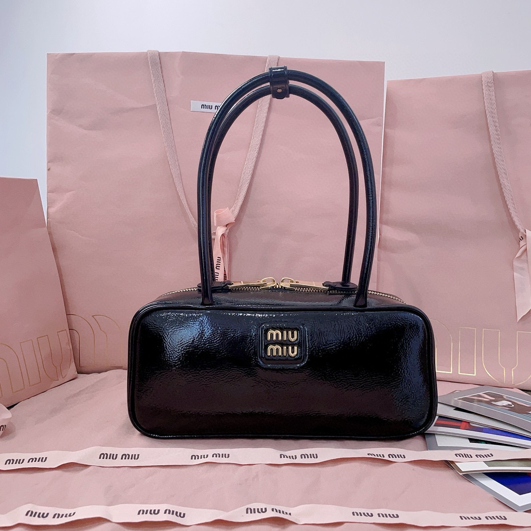 Miu Miu Patent Naplak Leather Ivy Tote Bag Black