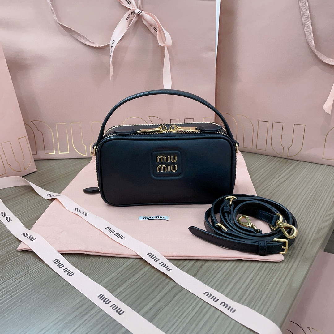 Mini Miu Miu Leather Zipper Shoulder Bag black