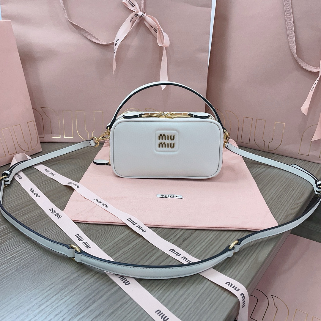 Miu Miu MiniLeather Zipper Shoulder Bag white