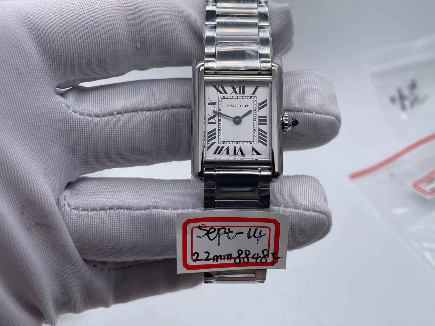 Tank Louis Ladies 22mm SS 8848F 1:1 Best Edition White Dial on SS Bracelet Ronda Quartz(Free leather strap) $268