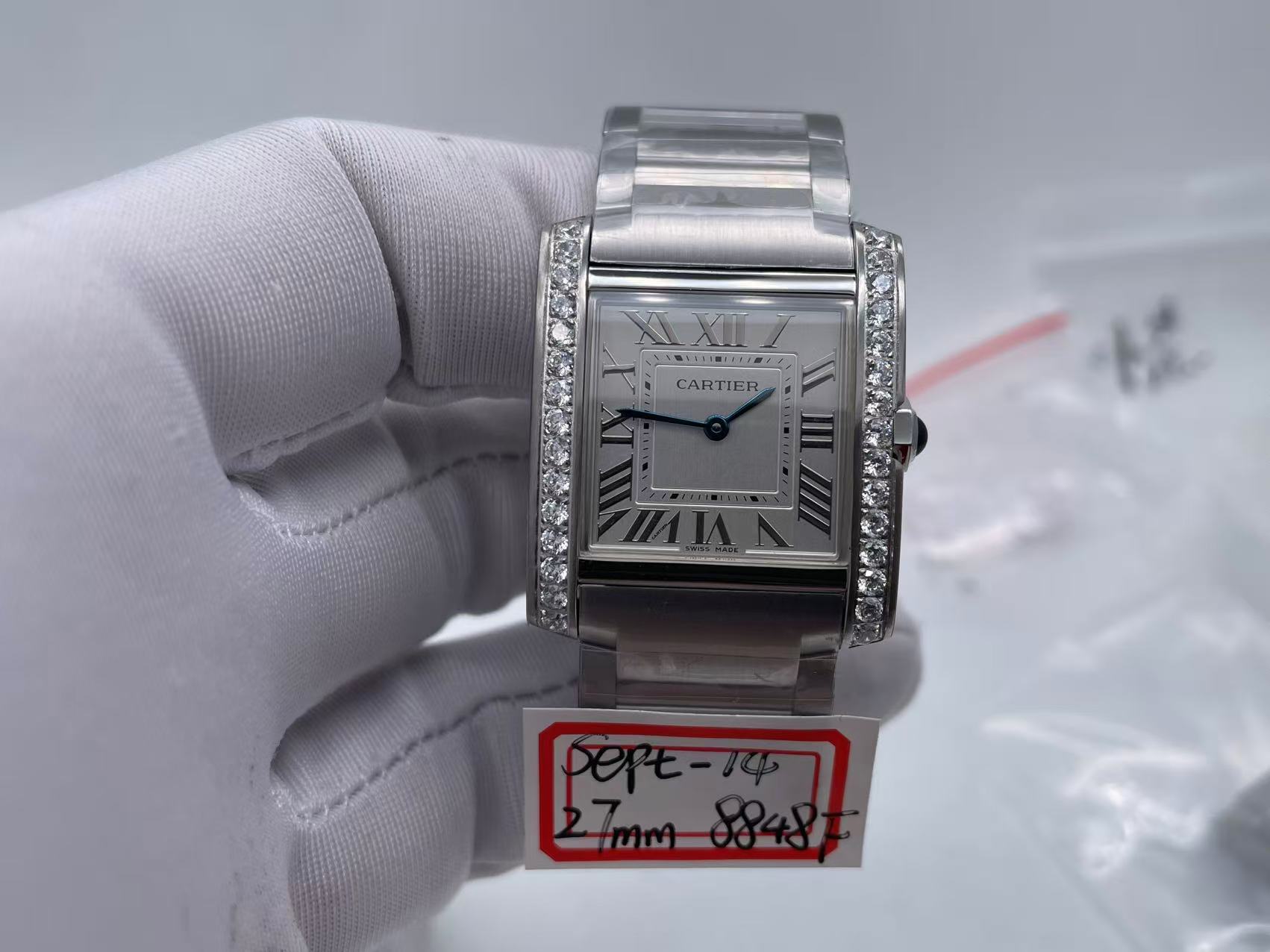 Tank Francaise Ladies 27mm Diamonds Bezel SS 8848F 1:1 Best Edition Silver Dial on SS Bracelet Ronda Quartz $228