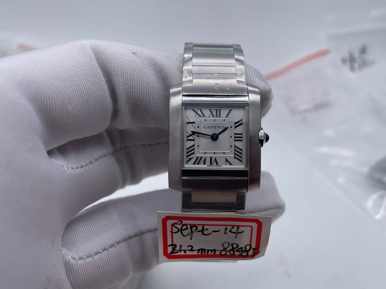 Tank Francaise Ladies 21.2mm SS 8848F 1:1 Best Edition Silver Dial on SS Bracelet Ronda Quartz $218
