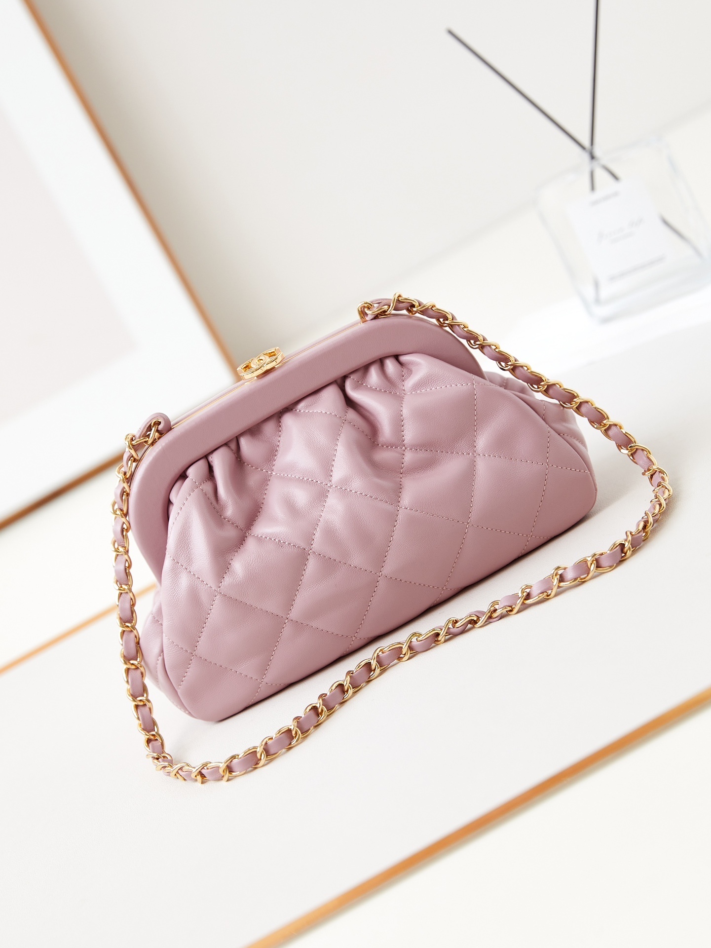 Chanel Plaid Shell Crossbody Bag pink
