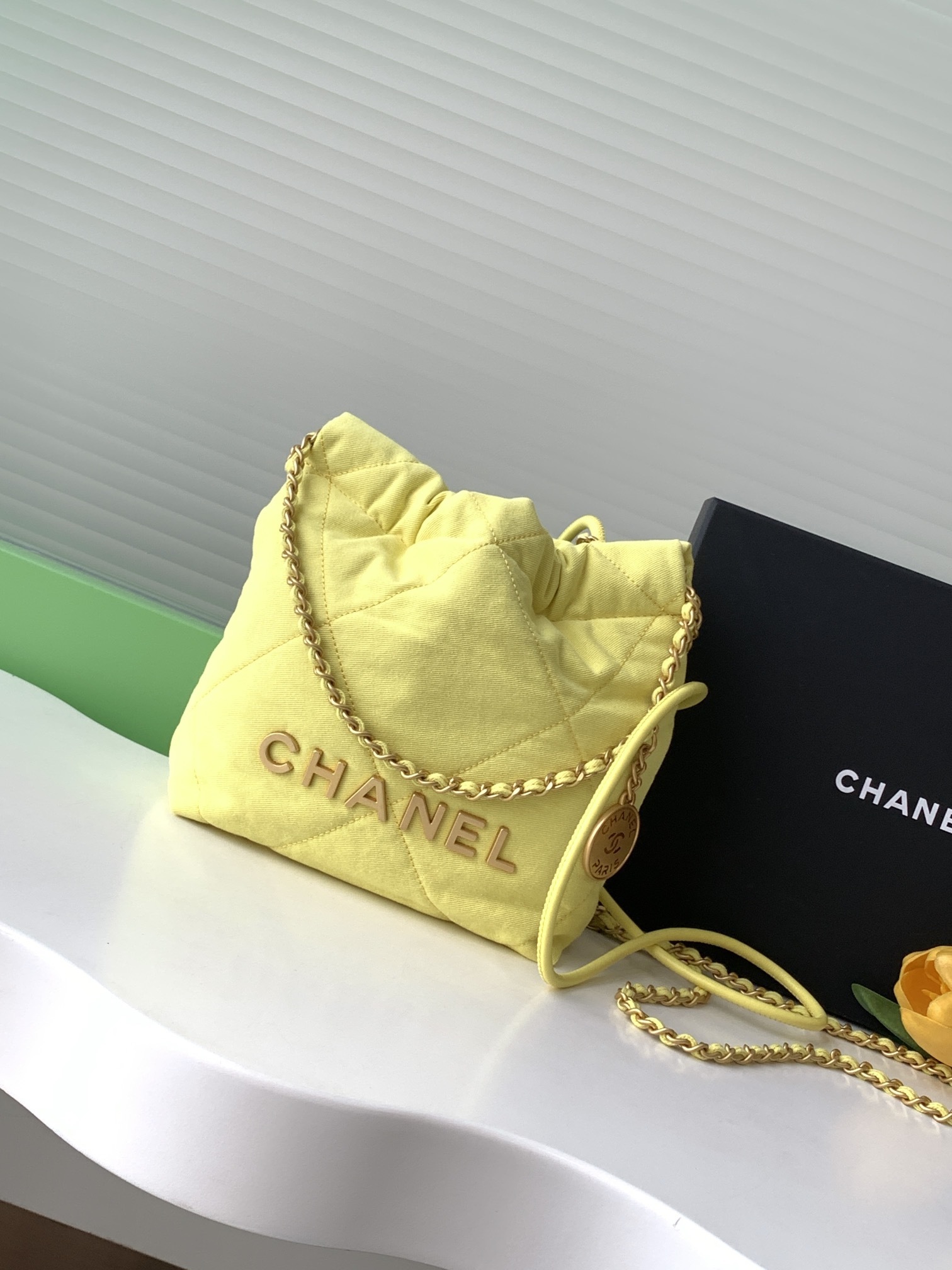 Chanel Black Quilted Aged Leather yellow