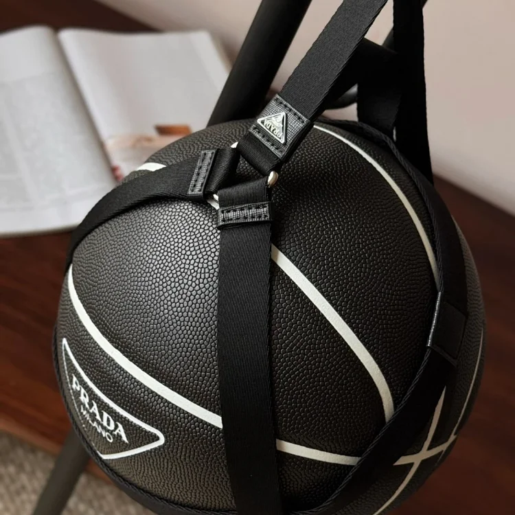 Prada dark black basketball with triangular metal side buckle